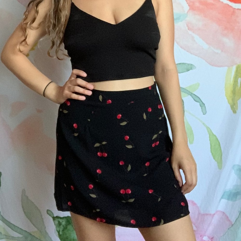 Tobi Cherry Print Mini Skirt